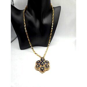 JBK JACQUELINE KENNEDY Grand Tour Necklace Signed on Pendant/Pin and Chain Blue